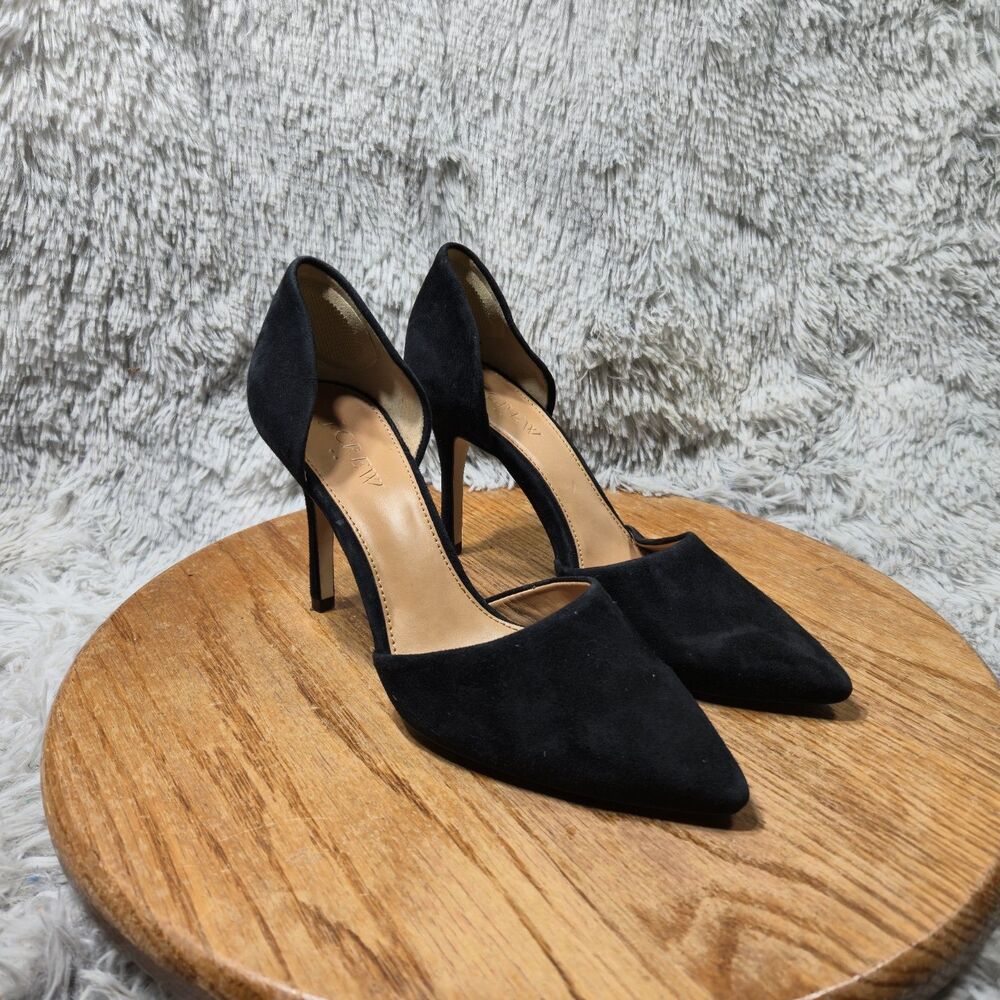 JCrew Heel Dress Shoe Women Size 6.5 Lana D'Orsay Pump Black Suede Pointed High
